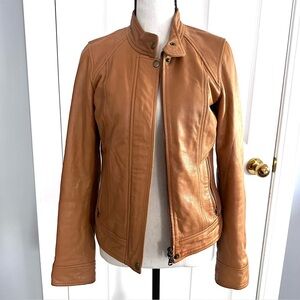 DANIER Stunning Leather Jacket, Tan, Camel, Biker, Racer, Bomber, EUC Size XS